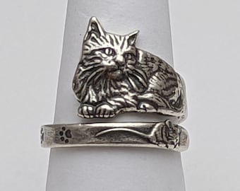 Melusine Solid 925 Sterling Silver Cat and Mouse Size Adjustable Bypass Ring