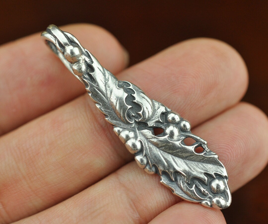 Solid 925 Sterling Silver Holly Flower Floral Pendant - Etsy