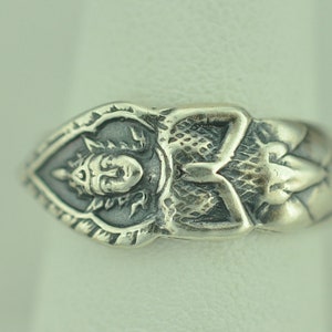 Dainty Solid 925 Sterling Silver Little Buddha Blessing Statue Adjustable Spoon Ring