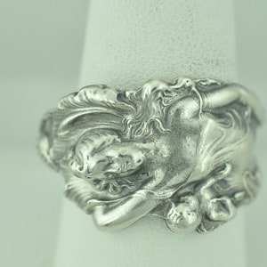 Solid 925 Sterling Silver Goddess Venus Floral Adjustable Spoon Ring