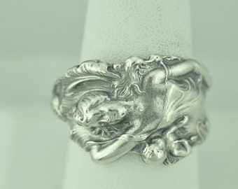 Solid 925 Sterling Silver Goddess Venus Floral Adjustable Spoon Ring