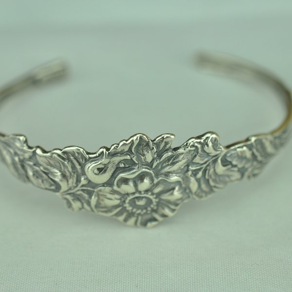 6 1/4'' Solid 925 Sterling Silver Flowers Cuff Bracelet