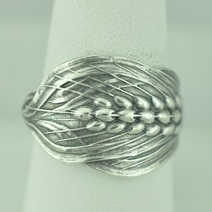 Solid 925 Sterling Silver Wheat Ear Flower Floral Adjustable Spoon Ring