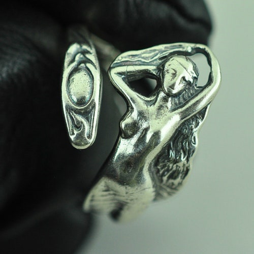 Solid 925 Sterling Silver Goddess Venus Adjustable Spoon Ring - Different Materials Available