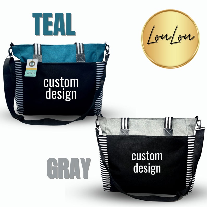 Custom-designed personalized Brooke & Jess Designs Functional and Durable LouLou and Tessa Tote Work Bags with zipper laptop compartment image 3