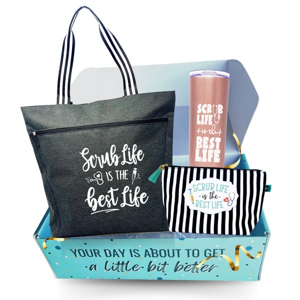 Brooke and Jess Designs - Scrub Life Lexie Tote Bag, 20 oz Skinny Tumbler, and Janie Makeup Cosmetic Bag Gift Bundle Set