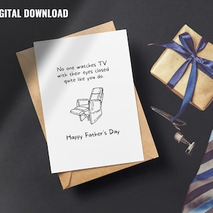Fête des pères amusante et pleine d'esprit devant la télévision les yeux fermés Carte de voeux imprimable 5 x 7" et 5 x 5" pour papa, papa, papa, cadeau grand-père