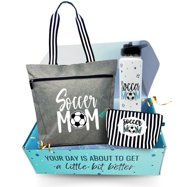 Brooke and Jess Designs - Soccer Mom Lexie Gray, 24 oz Waterbottle Tumbler, and Janie Makeup Cosmetic Bag Gift Box Set