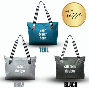 Custom-designed personalized Brooke & Jess Designs Functional and Durable LouLou and Tessa Tote Work Bags with zipper laptop compartment image 2