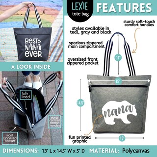 Brooke & Jess Designs Borsa Tote Per Nonna 'Nana's Getaway' – Tessa Nera, Grande, In Tela, Con Frasi Divertenti