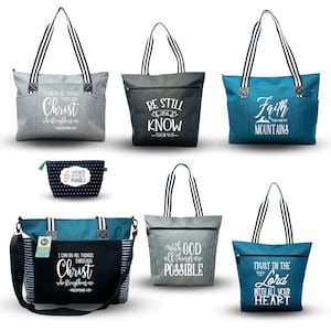 Brooke and Jess Designs Christian Inspirational Religious Lined Zippered Tote Bags Gift for Women - multiple sizes and styles to choose from