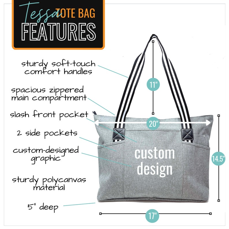 Custom-designed personalized Brooke & Jess Designs Functional and Durable LouLou and Tessa Tote Work Bags with zipper laptop compartment image 4