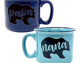 Coffee Mug for Grandma, Grandmother - Grandma Gifts, Mother's Day, Christmas, Birthday (Nana Bear Teal and Papa Bear Navy Blue Gift Set)