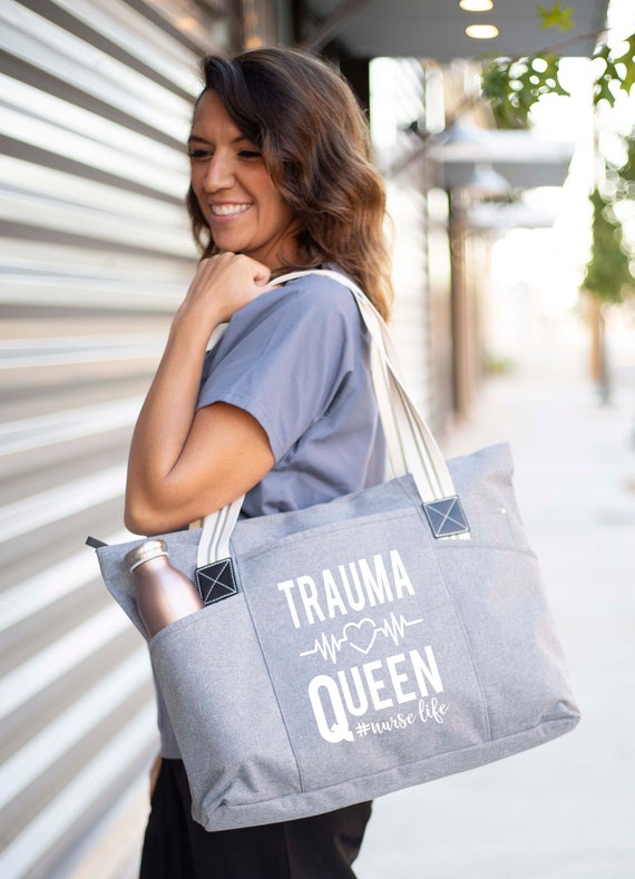 Large Zippered Tote Bag With Side Pockets for Nurses - Perfect for Work,  Gifts for CNA, RN, Nursing Students - Trauma Queen