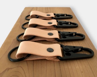 Snap Hooks Leather Keychain - Leather Keychain - Handmade Keychain - Vegetable Tanned Leather Keychain