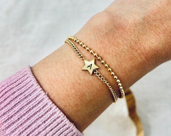 Initial Personalized Bracelet / Star Gold Stainless Steel / Custom Engraved Special Gift / Friendship Sister Jewelry / Birthday Gift