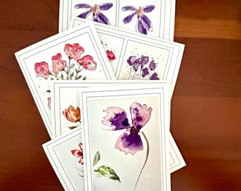 Watercolor Flower Note Cards: Original Painting, Set of 6