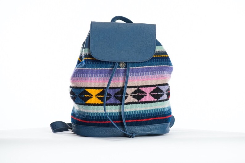 Vintage Travel Multi-Color Wool and Real Leather Backpack