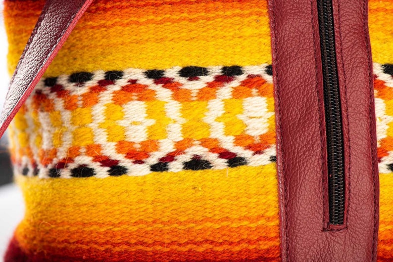 Vintage Travel Multi-Color Wool and Real Leather Backpack