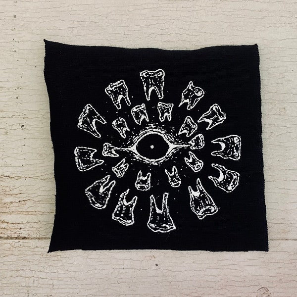 Teeth + Eye Sew On Screenprinted Punk Patch