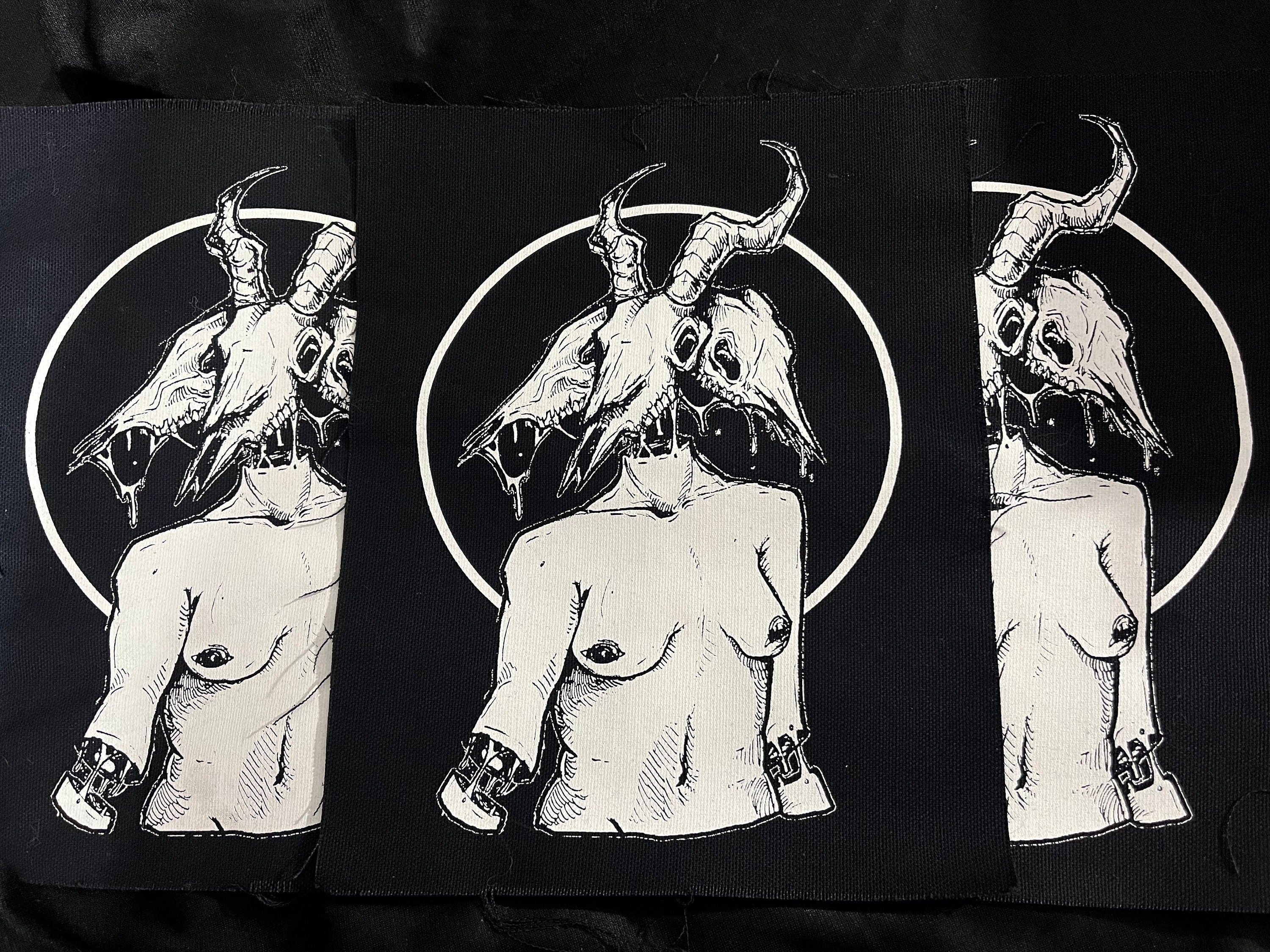 Horror Goat Skull Demon Woman Punk Sew On Screenprinted Back Patch
