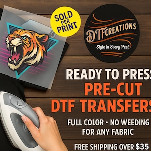 Easy To Order Custom DTF Transfer Sheets With Print Sizing Guide - Heat Press Ready Transfers Direct To Film Prints