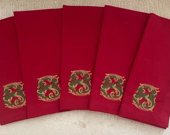 Vintage Christmas Linen Table Napkins