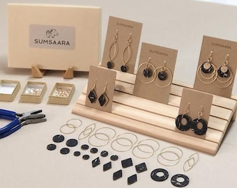 DIY Cork Fabric Earring Kit, Jewelry Making, Beginner Craft, Girlfriend activity