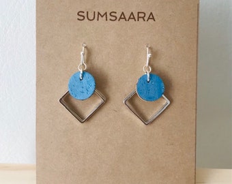Cork Earrings, Pastel Blue, Lightweight Hypoallergenic
