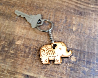 Laser Etched Birch Elephant Keychain, Good Luck Charm