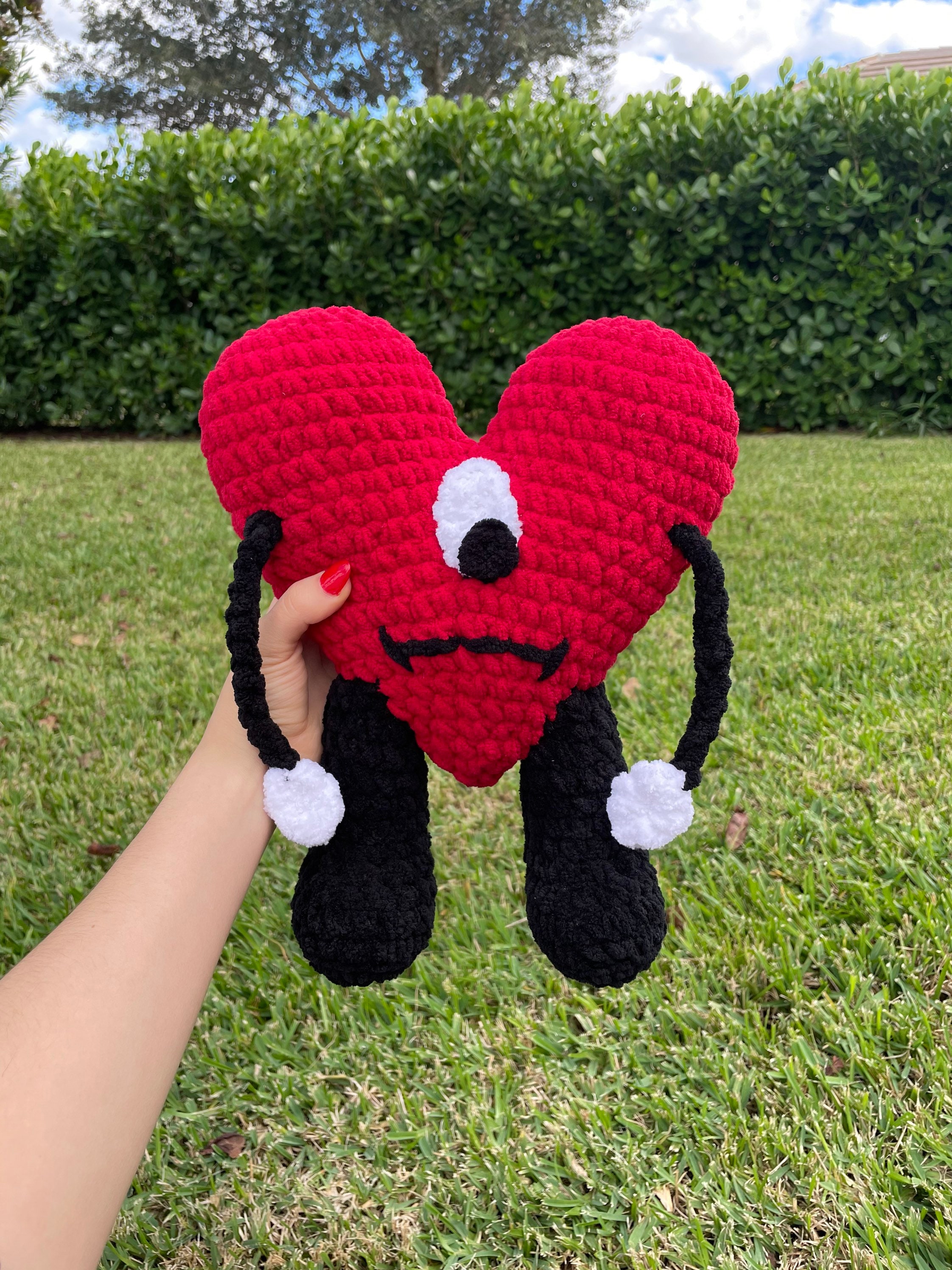 Crochet Bad Bunny Heart Pillow - Etsy