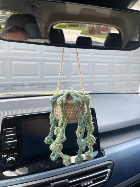 Crochet Hanging String of Pearls, Crochet Hanging Succulent, Rear View Mirror Accessory, Car Decor