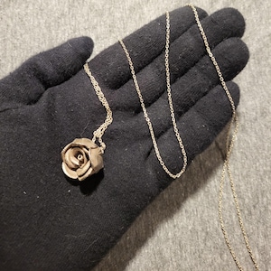 Sterling Silver Rose Blossom Pendant Necklace - 43&quot; Chain