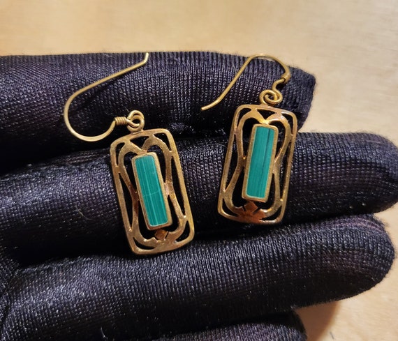 Rectangular sterling silver earrings with gold co… - image 1