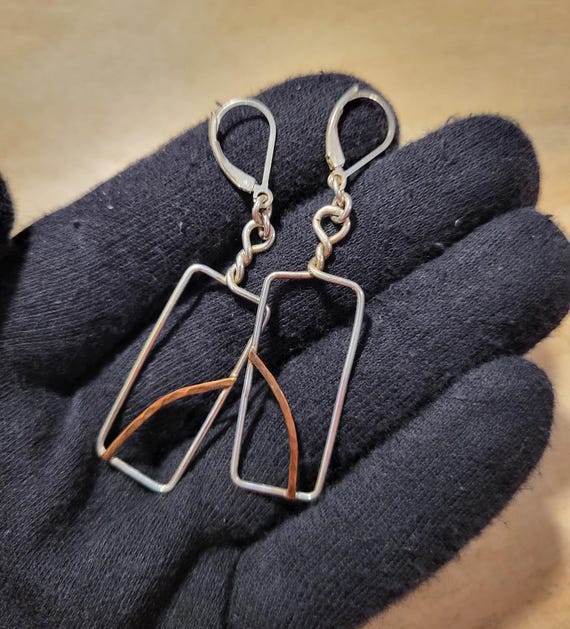 Vintage sterling silver rectangular silver wire f… - image 2