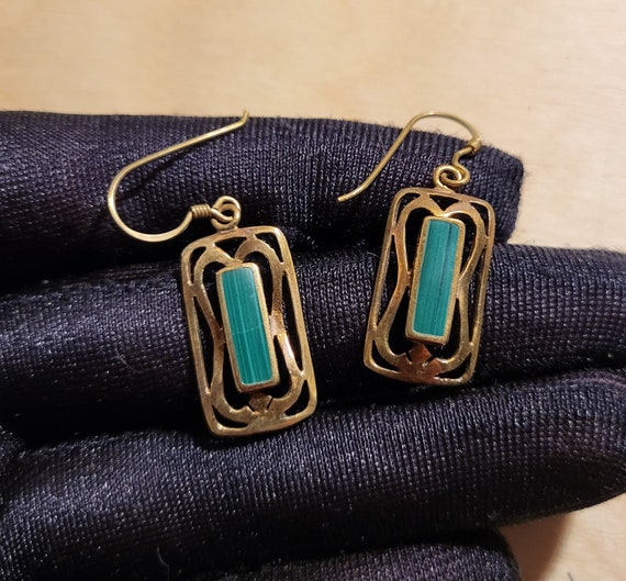 Rectangular sterling silver earrings with gold co… - image 2