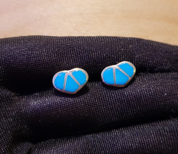 Sterling silver inlaid turquoise heart shaped stud earrings