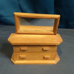 Miniature dollhouse light brown wooden dresser with mirror