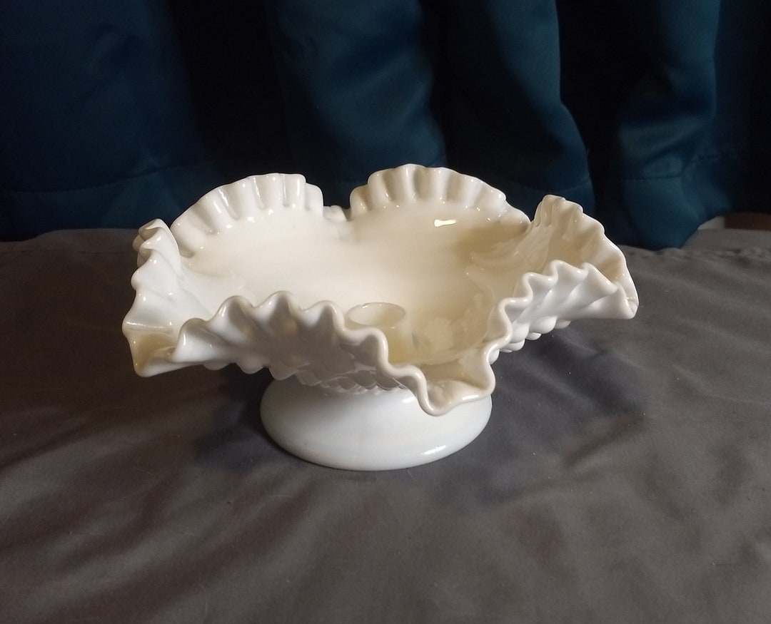 Fenton White Milk Glass Hobnail Candle Holder Pedestal Dish Etsy