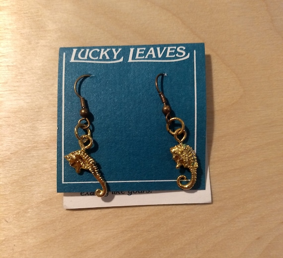 Lucky Leaves vintage 24k gold dipped sea horse ea… - image 1