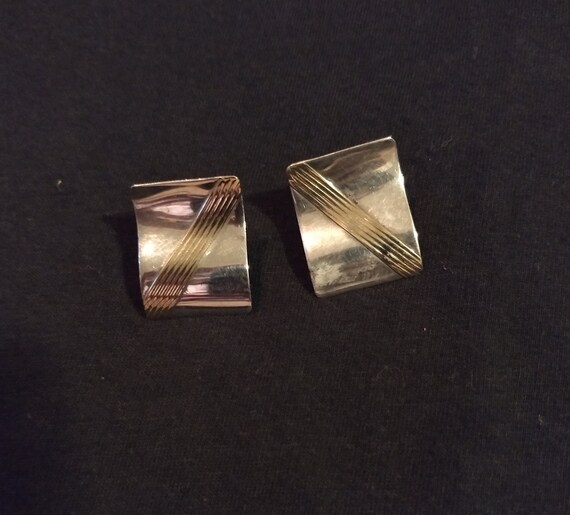 Curved geometric rectangular sterling silver stud… - image 2