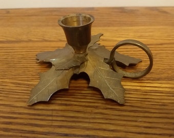 Century holly leaf holiday brass candleholder vintage made in India