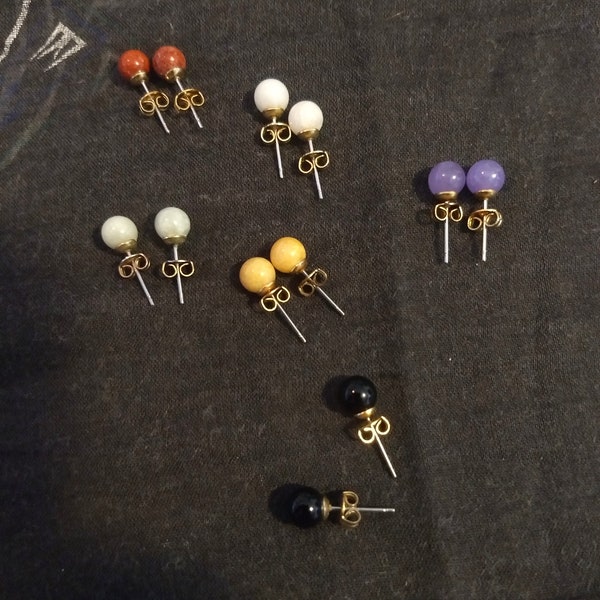 Small semi precious stone round stud earrings- multiple available, sold separately