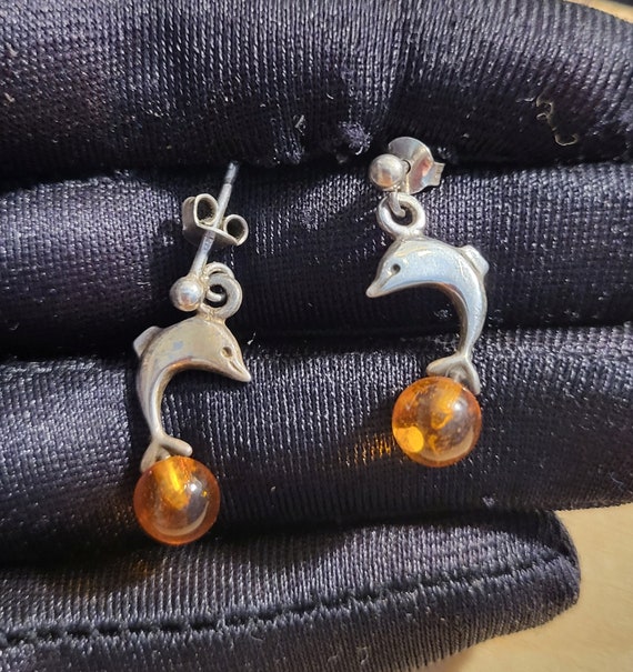 Sterling Silver Dolphin Stud Earrings: Vintage Am… - image 1