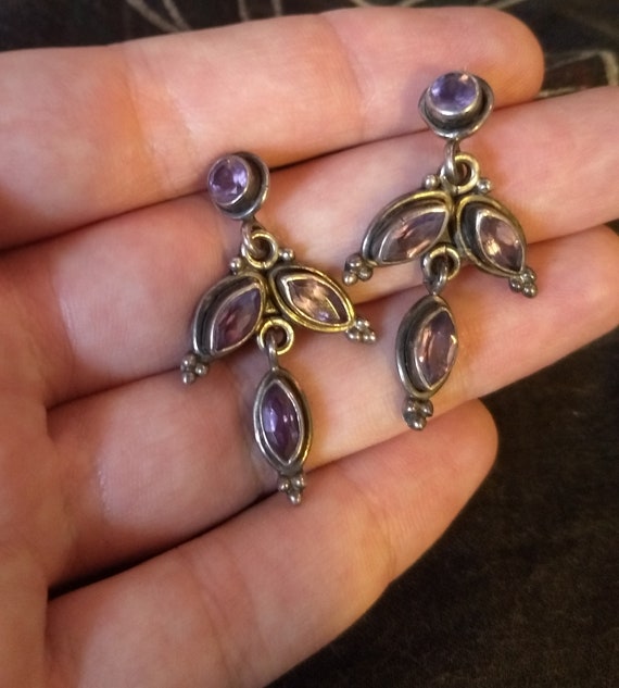 Faceted dangling amethyst and sterling silver ear… - image 2