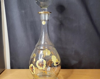 Romanian Glass / Decanter / 3 Wine Glasses / MCM / Art Glass / 24K