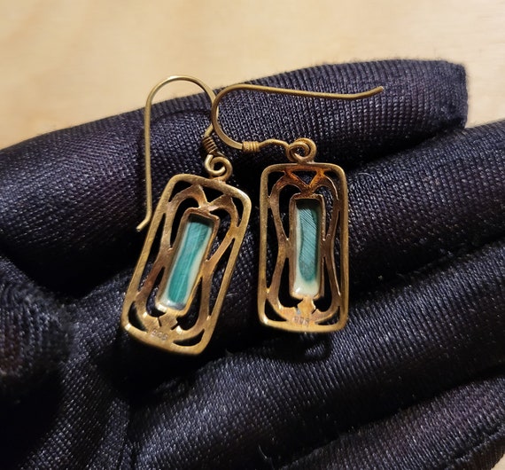 Rectangular sterling silver earrings with gold co… - image 3