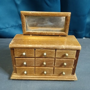 Wooden dollhouse dresser with 3 drawers and mirror