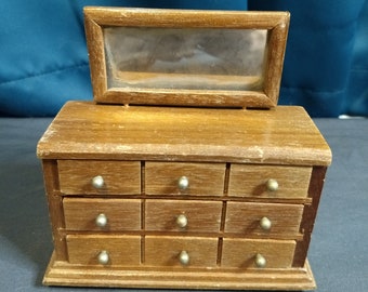 Wooden dollhouse dresser with 3 drawers and mirror