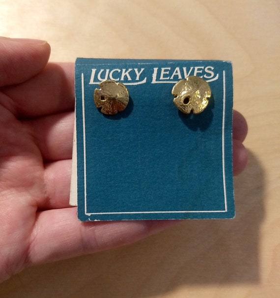 Lucky Leaves 24k gold dipped sand dollar stud ear… - image 2